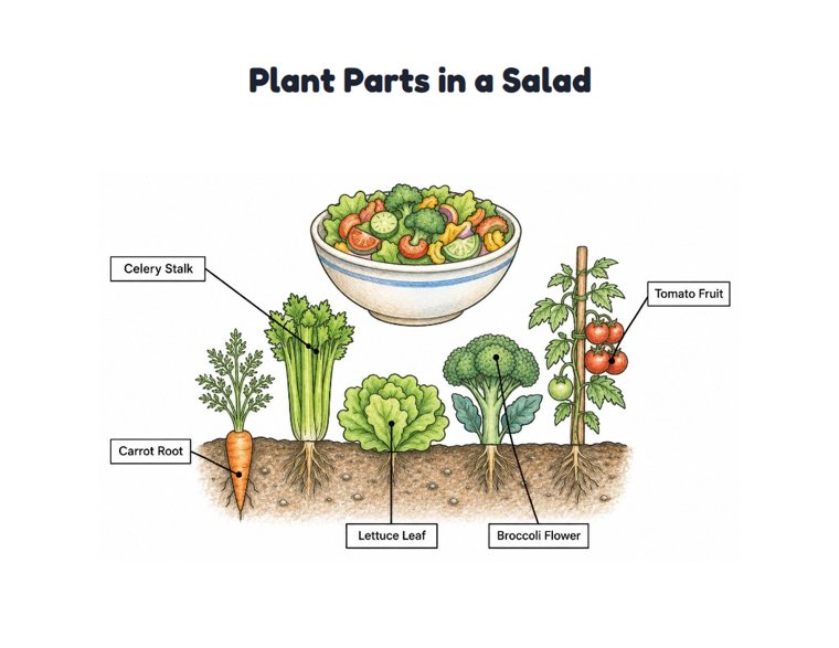 Plant Parts in a Salad worksheet (Hard, Grades 3–4)