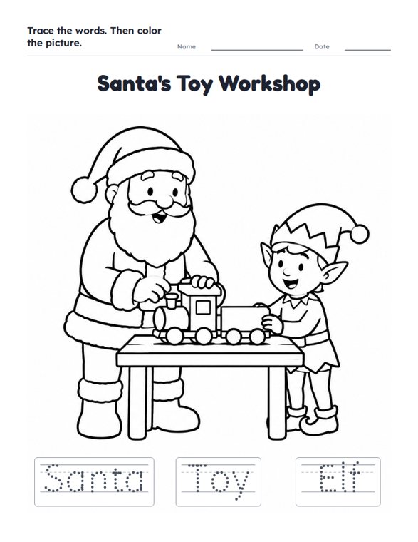 Santa's Toy Workshop worksheet (Easy, Pre-K–K)