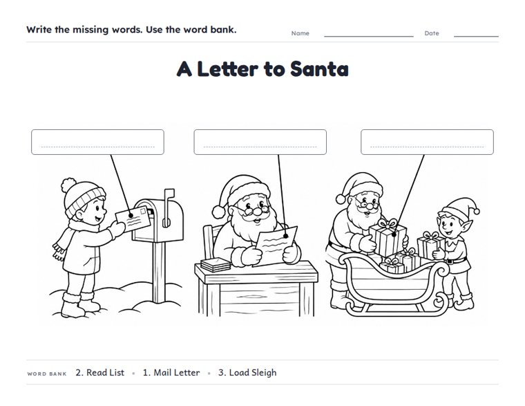 A Letter to Santa worksheet (Medium, Grades 1–2)