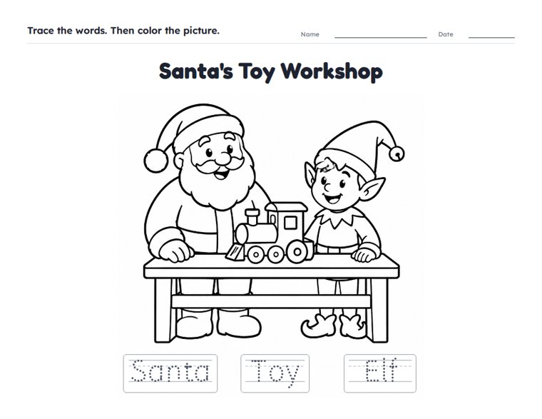 Santa's Toy Workshop worksheet (Easy, Pre-K–K)
