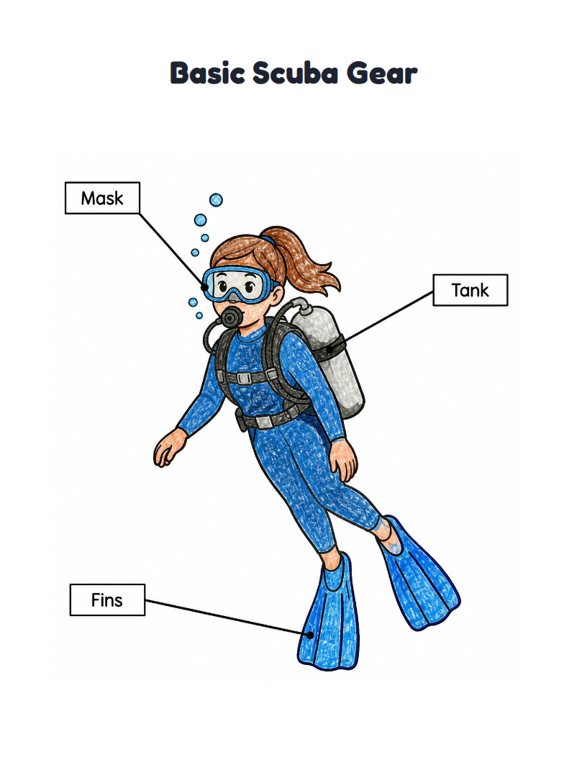 Basic Scuba Gear worksheet (Easy, Pre-K–K)