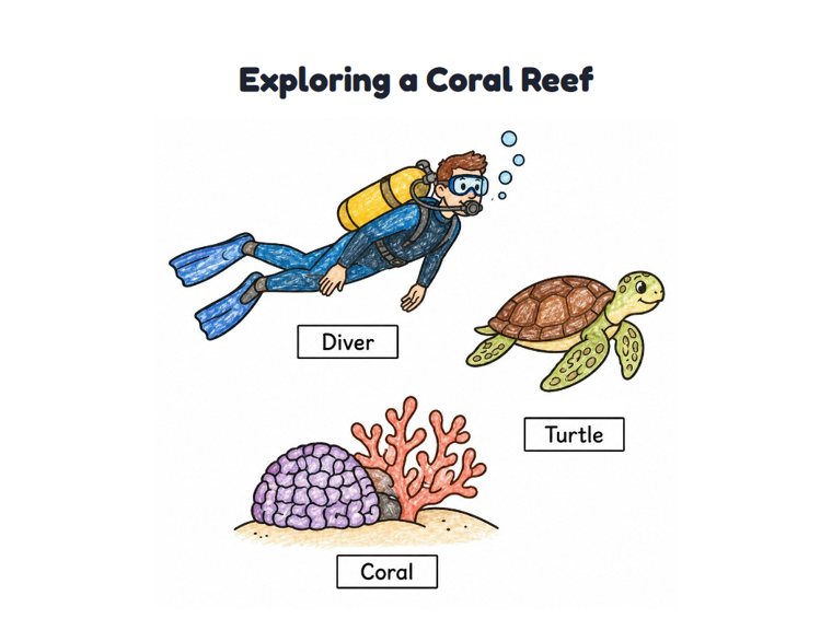 Exploring a Coral Reef worksheet (Easy, Pre-K–K)