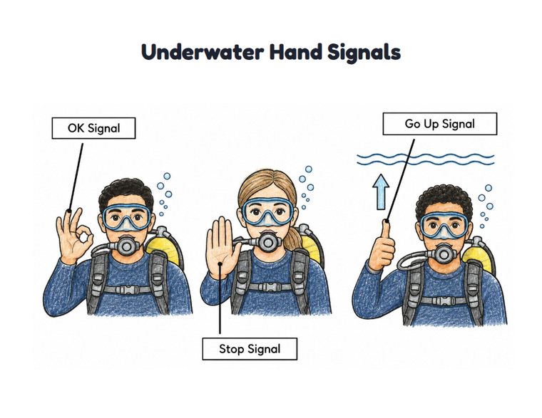 Underwater Hand Signals worksheet (Medium, Grades 1–2)