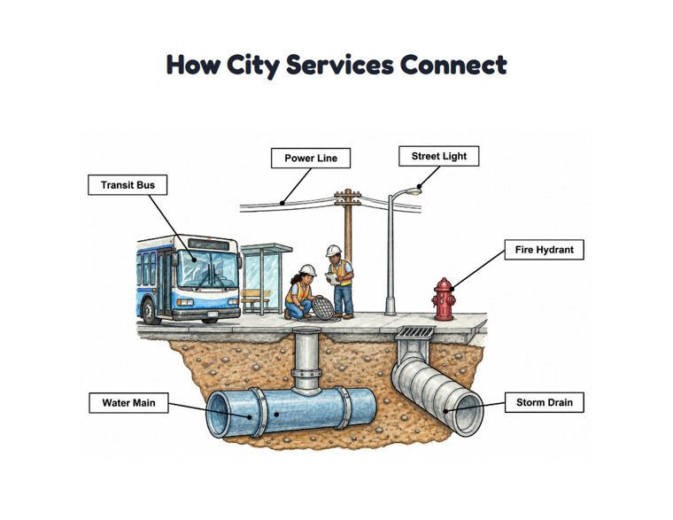 How City Services Connect worksheet (Hard, Grades 3–4)