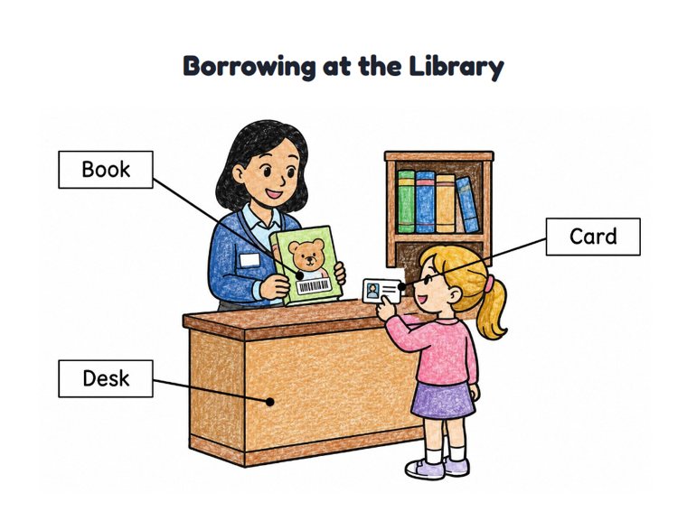 Borrowing at the Library worksheet (Easy, Pre-K–K)