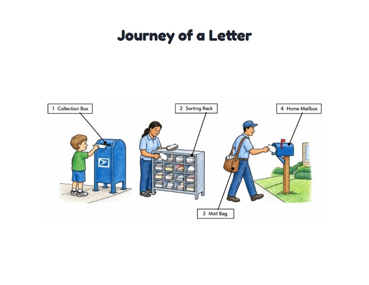 Journey of a Letter worksheet (Medium, Grades 1–2)