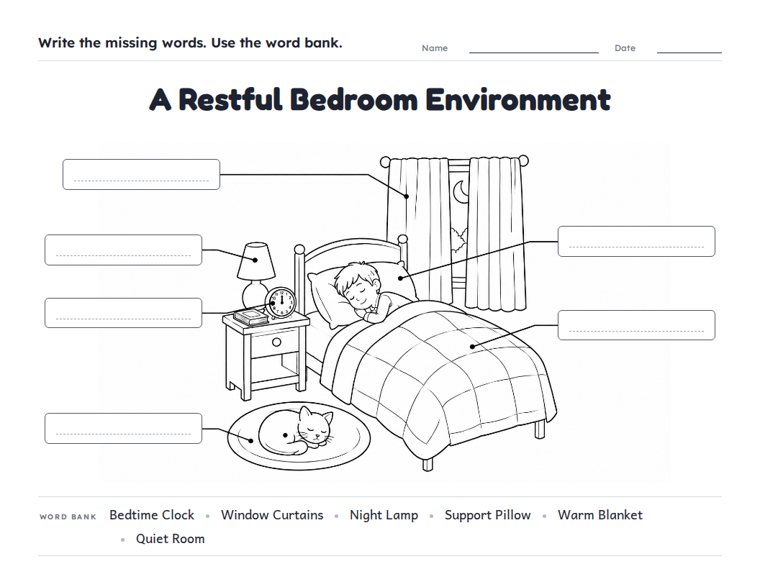 A Restful Bedroom Environment worksheet (Hard, Grades 3–4)