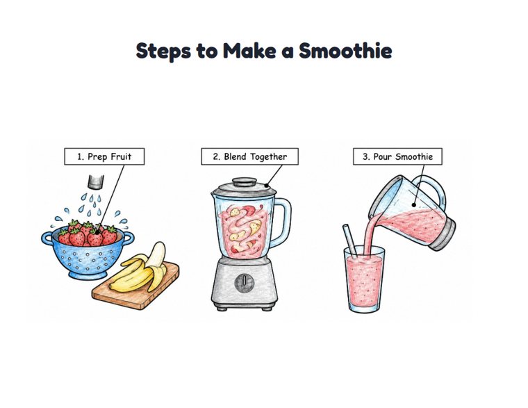 Steps to Make a Smoothie worksheet (Medium, Grades 1–2)