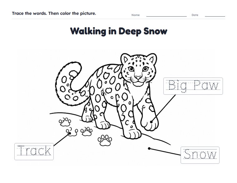 Walking in Deep Snow worksheet (Easy, Pre-K–K)