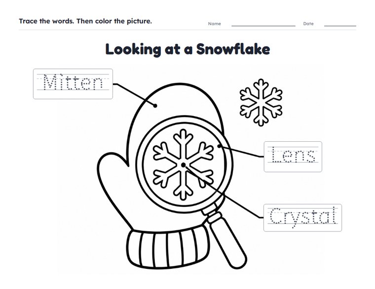 Looking at a Snowflake worksheet (Easy, Pre-K–K)