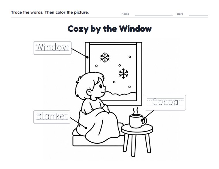 Cozy by the Window worksheet (Easy, Pre-K–K)