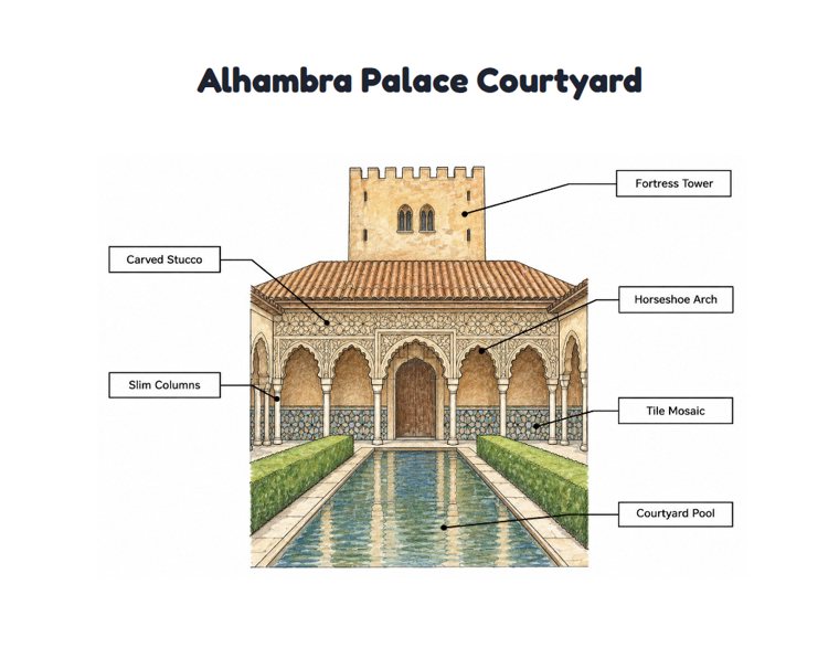 Alhambra Palace Courtyard worksheet (Hard, Grades 3–4)