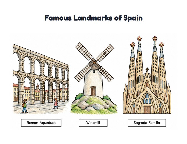 Famous Landmarks of Spain worksheet (Medium, Grades 1–2)
