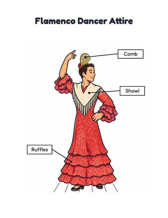 Flamenco Dancer Attire worksheet (Easy, Pre-K–K)