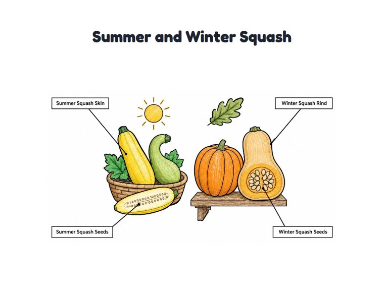Summer and Winter Squash worksheet (Medium, Grades 1–2)