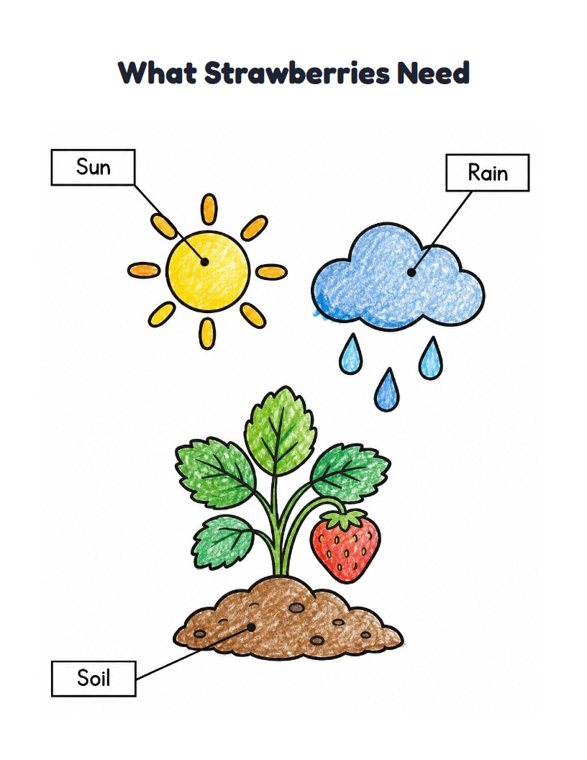 What Strawberries Need worksheet (Easy, Pre-K–K)
