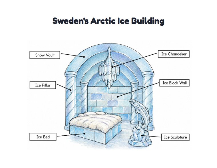 Sweden's Arctic Ice Building worksheet (Hard, Grades 3–4)