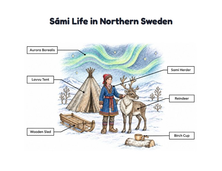 Sámi Life in Northern Sweden worksheet (Hard, Grades 3–4)