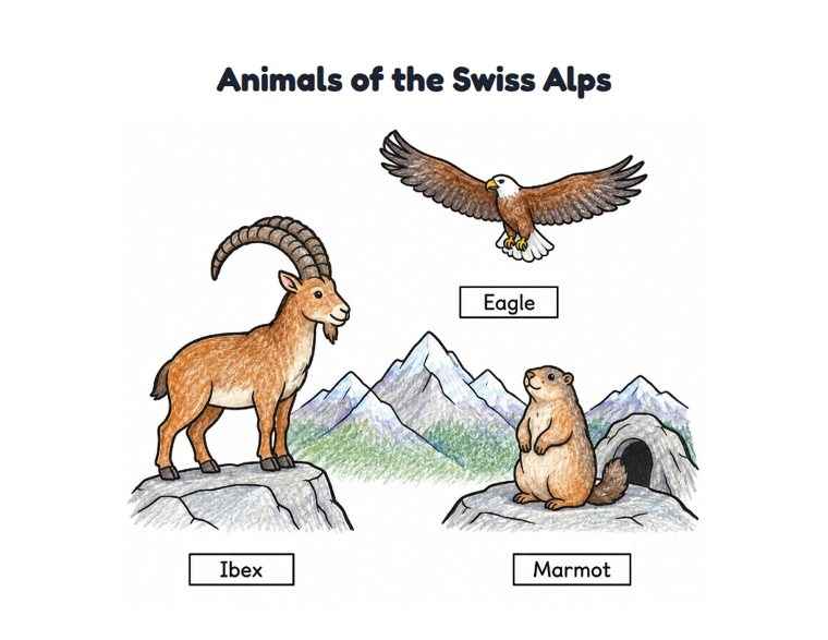 Animals of the Swiss Alps worksheet (Easy, Pre-K–K)