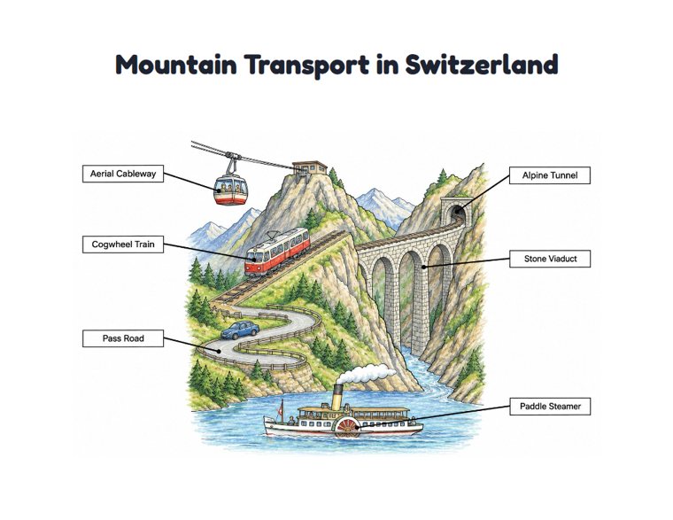 Mountain Transport in Switzerland worksheet (Hard, Grades 3–4)