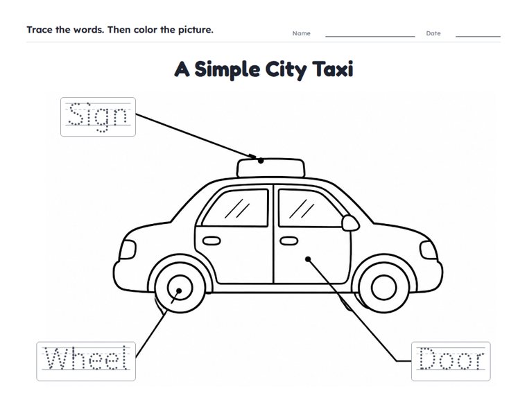 A Simple City Taxi worksheet (Easy, Pre-K–K)