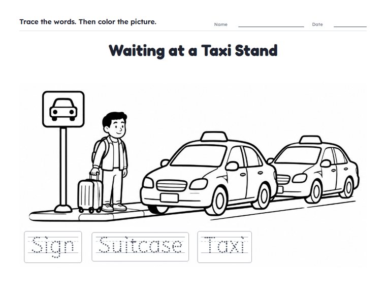 Waiting at a Taxi Stand worksheet (Easy, Pre-K–K)