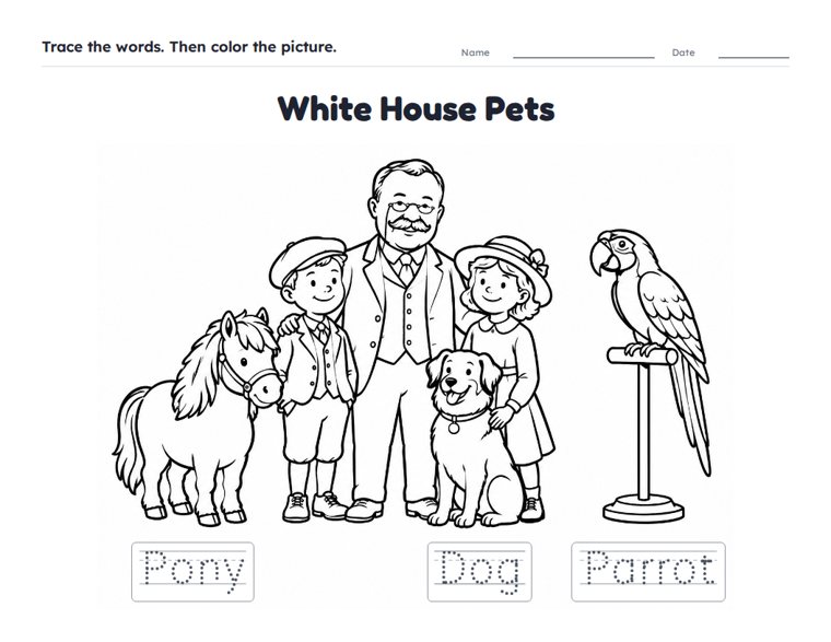 White House Pets worksheet (Easy, Pre-K–K)
