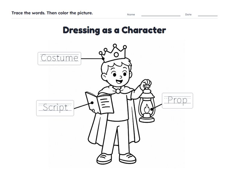 Dressing as a Character worksheet (Easy, Pre-K–K)