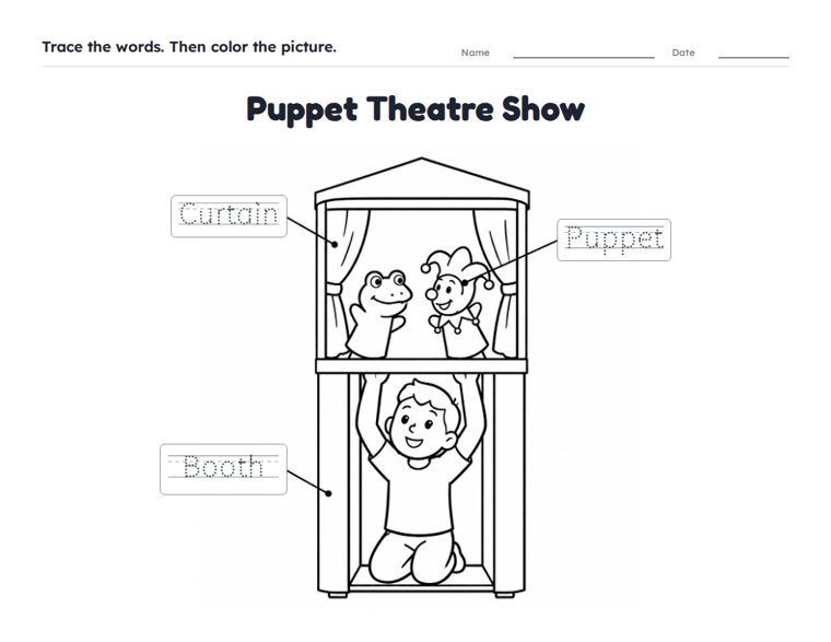 Puppet Theatre Show worksheet (Easy, Pre-K–K)
