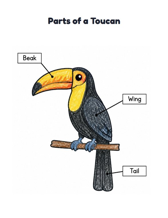 Parts of a Toucan worksheet (Easy, Pre-K–K)