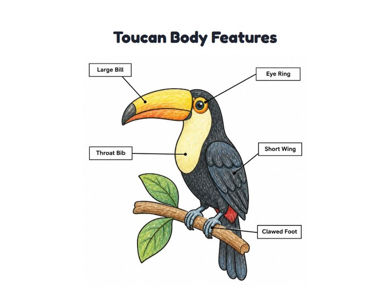 Toucan Body Features worksheet (Medium, Grades 1–2)