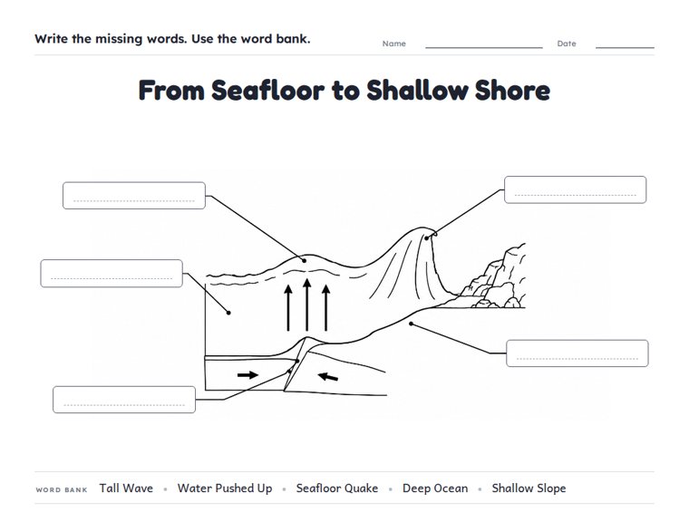 From Seafloor to Shallow Shore worksheet (Medium, Grades 1–2)