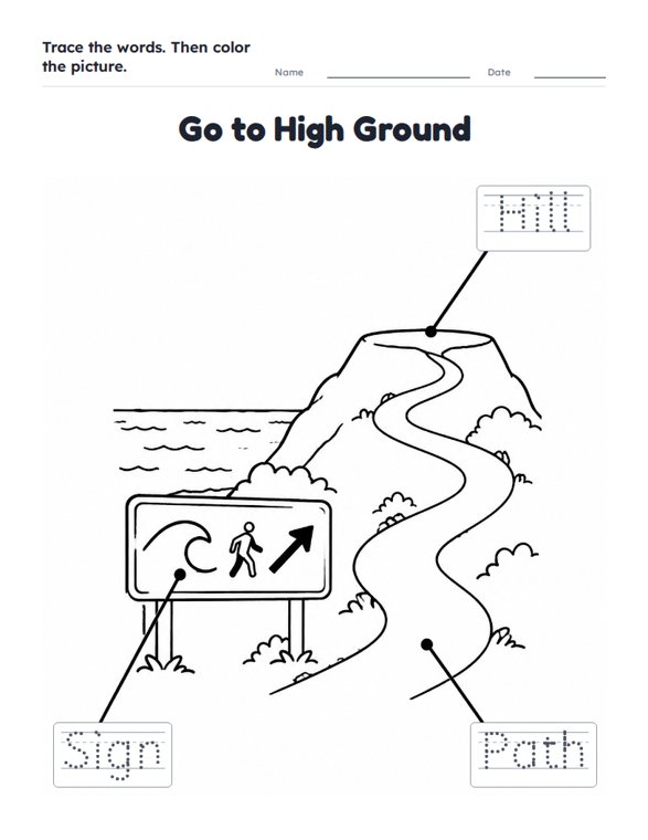 Go to High Ground worksheet (Easy, Pre-K–K)
