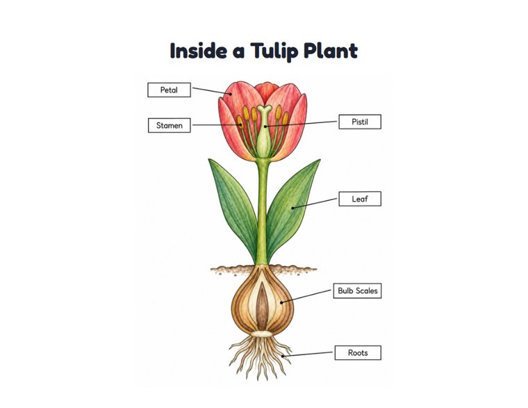 Inside a Tulip Plant worksheet (Hard, Grades 3–4)