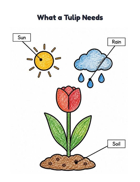 What a Tulip Needs worksheet (Easy, Pre-K–K)