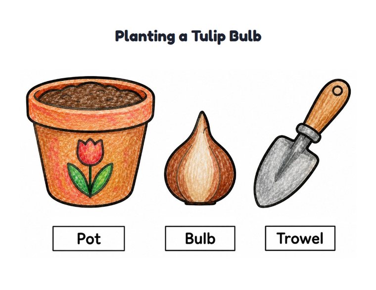 Planting a Tulip Bulb worksheet (Easy, Pre-K–K)