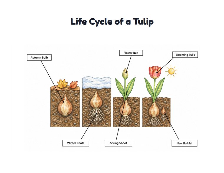 Life Cycle of a Tulip worksheet (Hard, Grades 3–4)