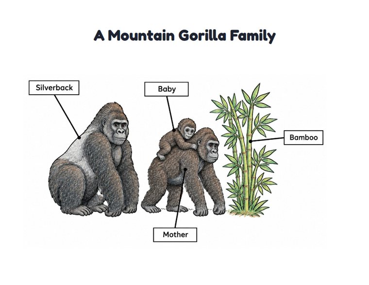 A Mountain Gorilla Family worksheet (Medium, Grades 1–2)