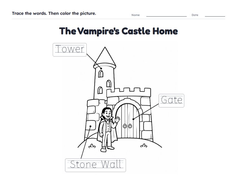 The Vampire's Castle Home worksheet (Easy, Pre-K–K)