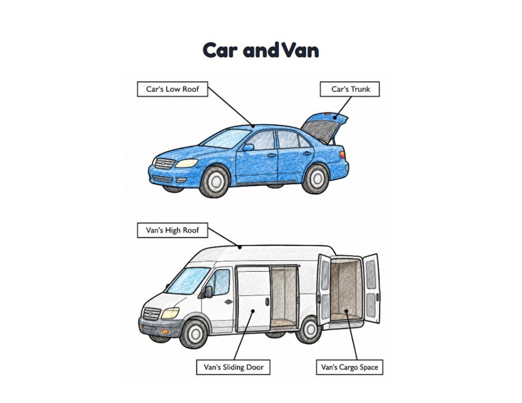 Car and Van worksheet (Medium, Grades 1–2)
