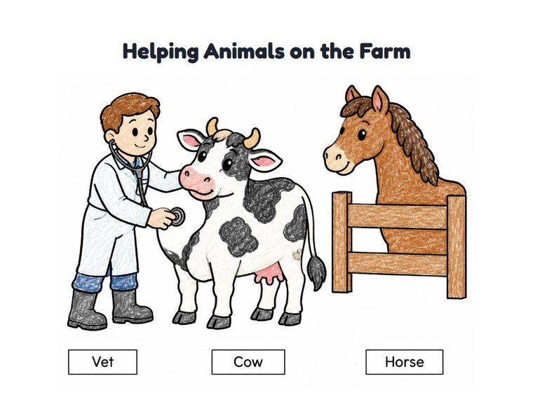 Helping Animals on the Farm worksheet (Easy, Pre-K–K)