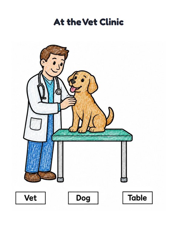 At the Vet Clinic worksheet (Easy, Pre-K–K)