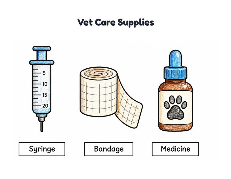 Vet Care Supplies worksheet (Easy, Pre-K–K)