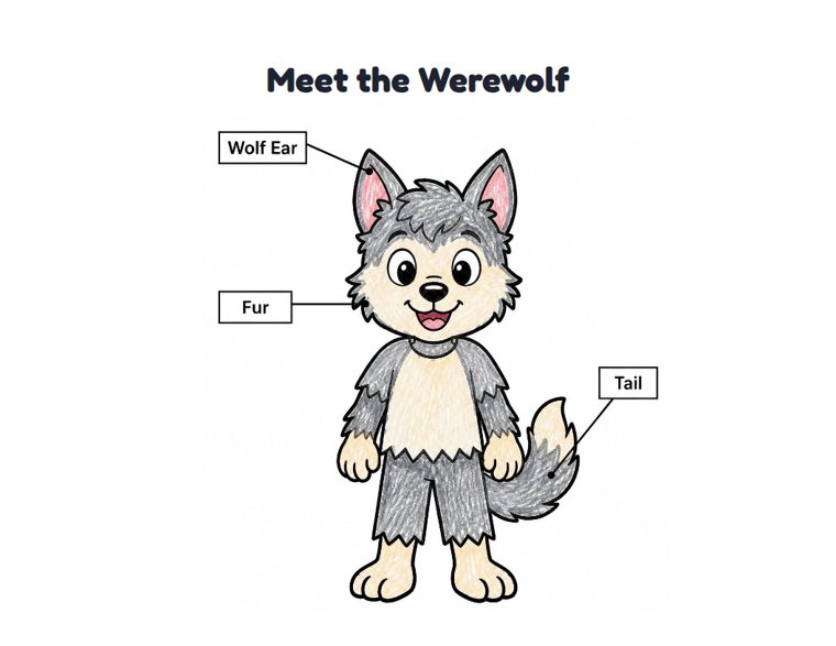 Meet the Werewolf worksheet (Easy, Pre-K–K)