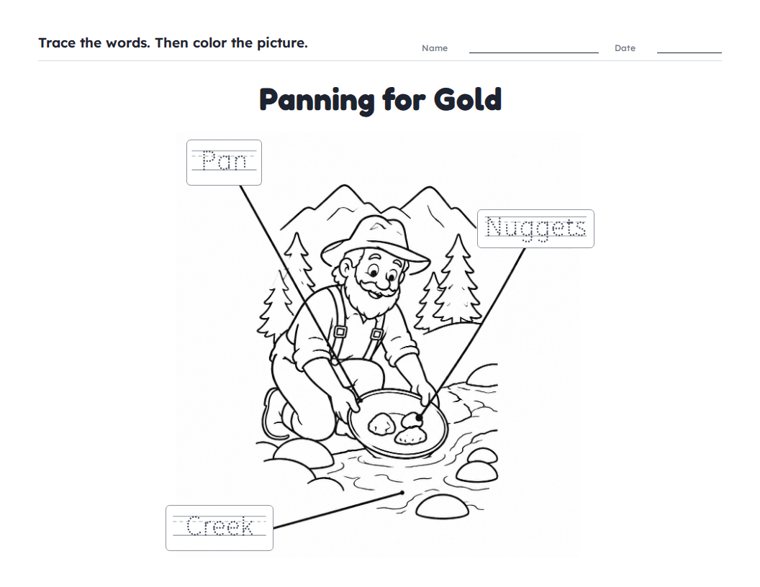 Panning for Gold worksheet (Easy, Pre-K–K)