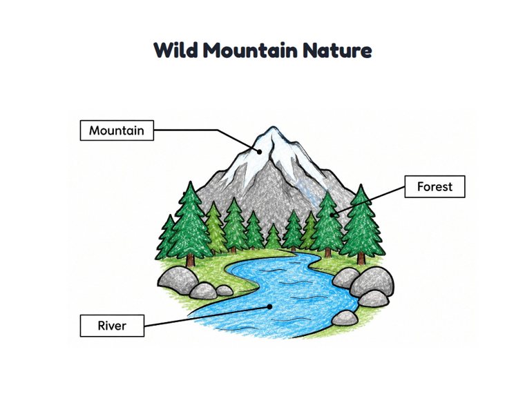 Wild Mountain Nature worksheet (Easy, Pre-K–K)