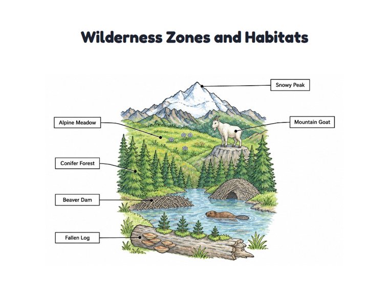 Wilderness Zones and Habitats worksheet (Hard, Grades 3–4)