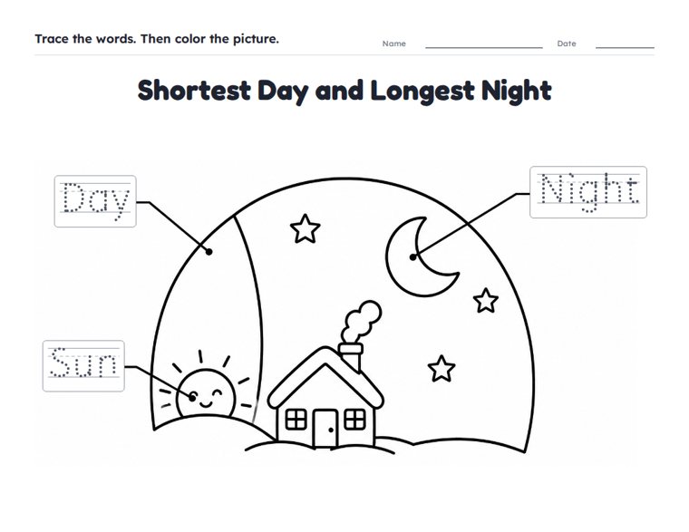 Shortest Day and Longest Night worksheet (Easy, Pre-K–K)