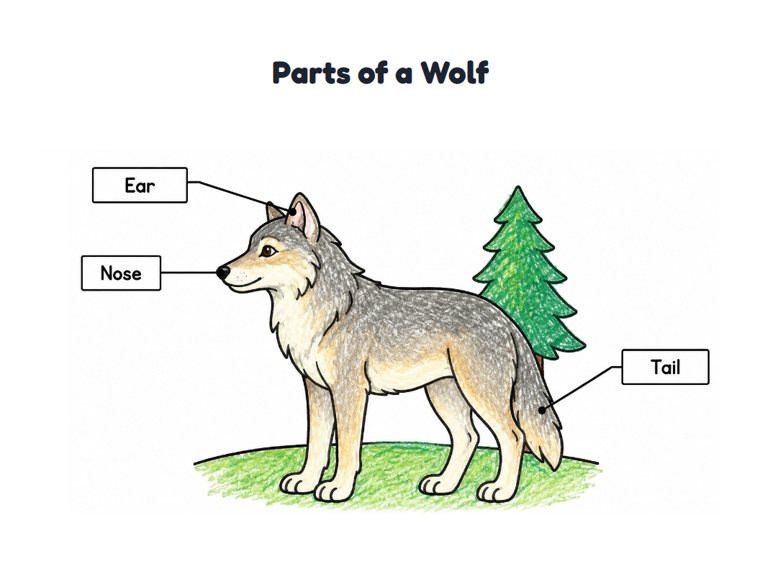 Parts of a Wolf worksheet (Easy, Pre-K–K)