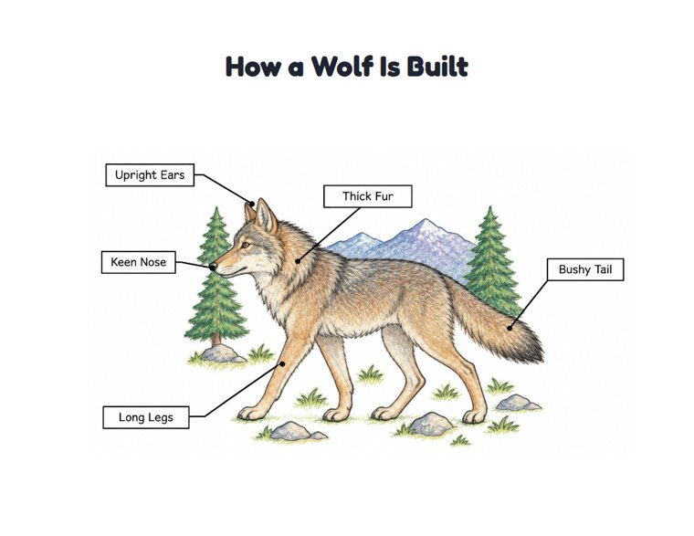 How a Wolf Is Built worksheet (Medium, Grades 1–2)